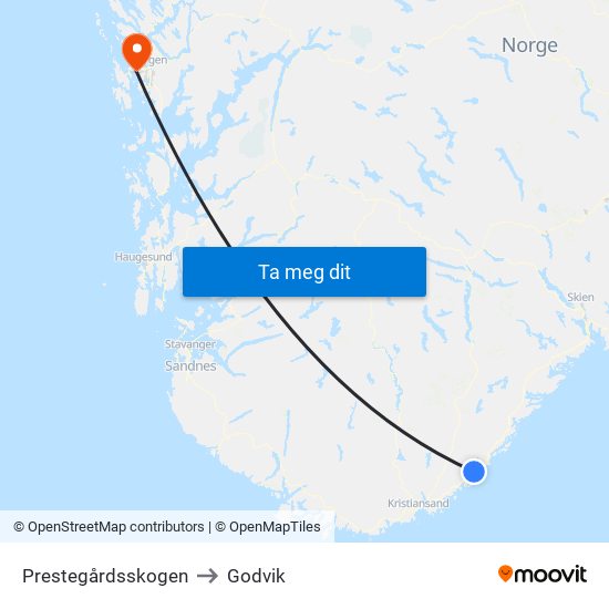 Prestegårdsskogen to Godvik map