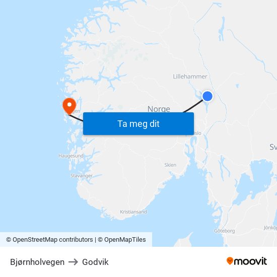 Bjørnholvegen to Godvik map