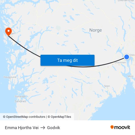 Emma Hjorths Vei to Godvik map