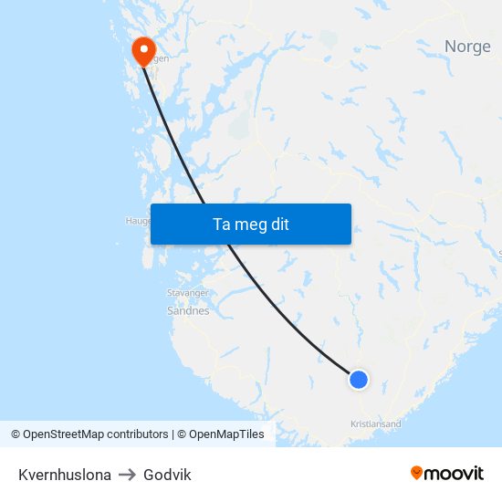 Kvernhuslona to Godvik map