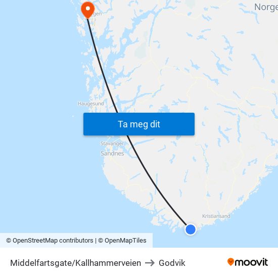 Middelfartsgate/Kallhammerveien to Godvik map