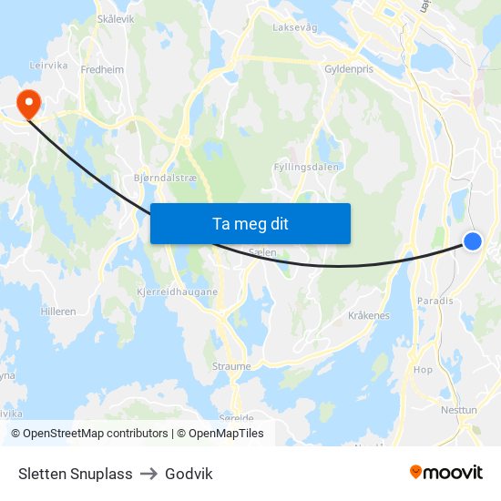 Sletten Snuplass to Godvik map