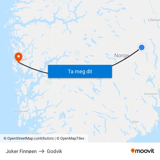 Joker Finnøen to Godvik map