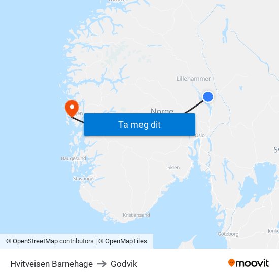 Hvitveisen Barnehage to Godvik map