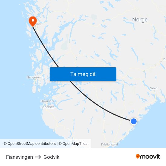 Fiansvingen to Godvik map