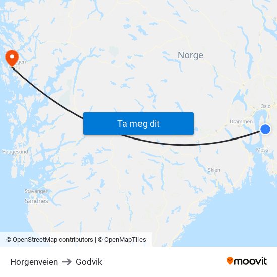 Horgenveien to Godvik map