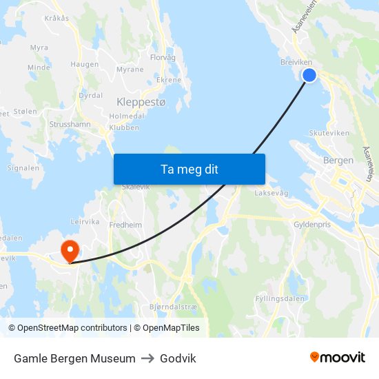 Gamle Bergen Museum to Godvik map