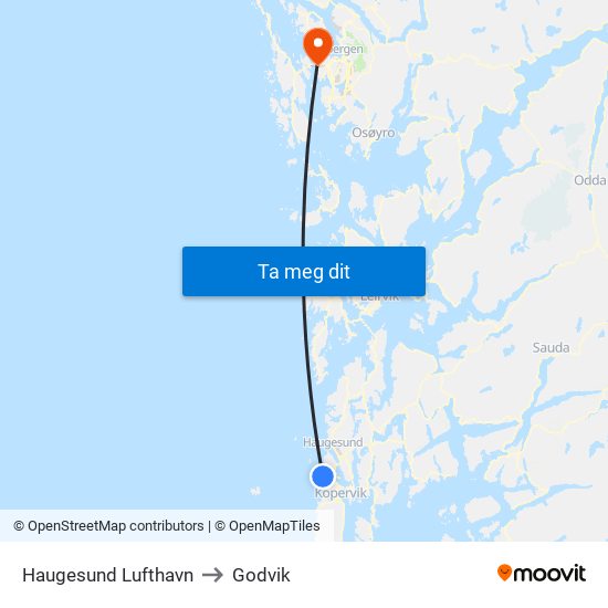 Haugesund Lufthavn to Godvik map