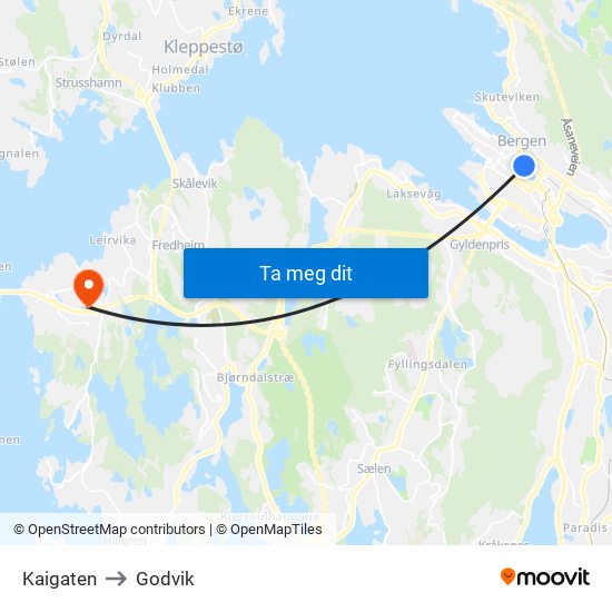 Kaigaten to Godvik map