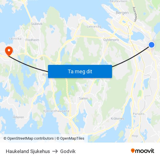 Haukeland Sjukehus to Godvik map