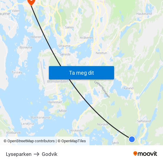 Lyseparken to Godvik map