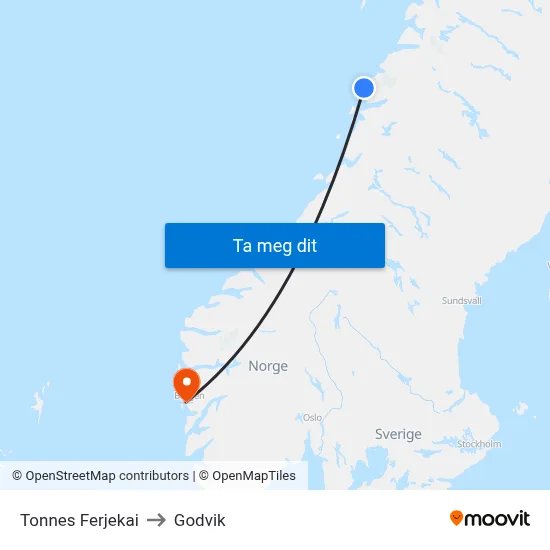 Tonnes Ferjekai to Godvik map