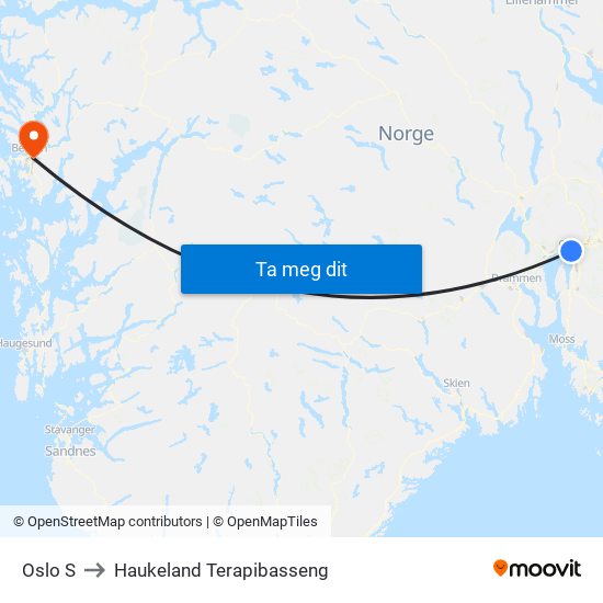 Oslo S to Haukeland Terapibasseng map