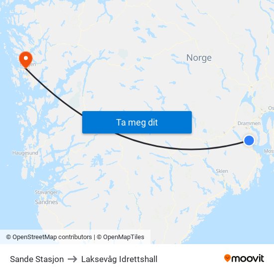 Sande Stasjon to Laksevåg Idrettshall map