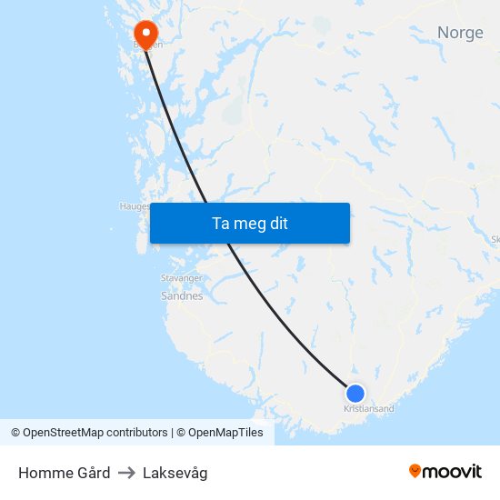 Homme Gård to Laksevåg map