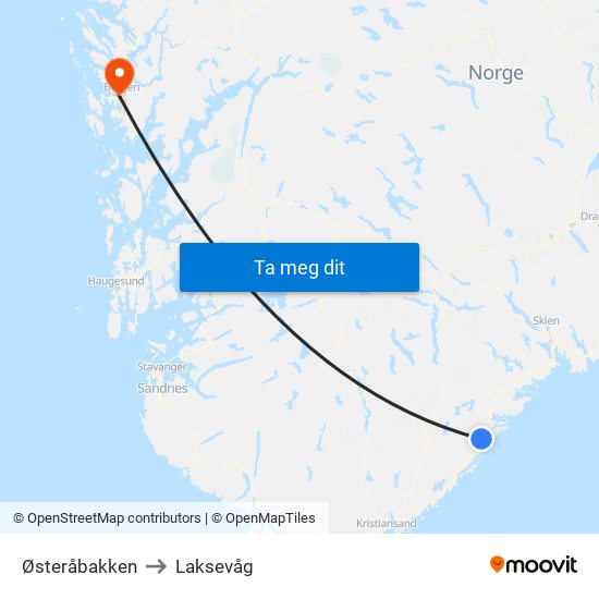 Østeråbakken to Laksevåg map