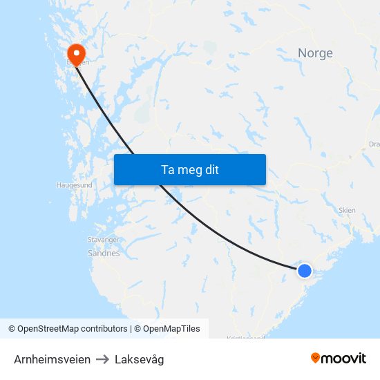Arnheimsveien to Laksevåg map