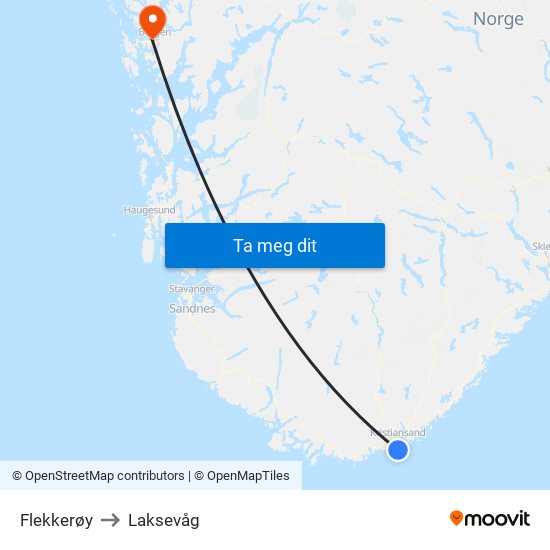 Flekkerøy to Laksevåg map