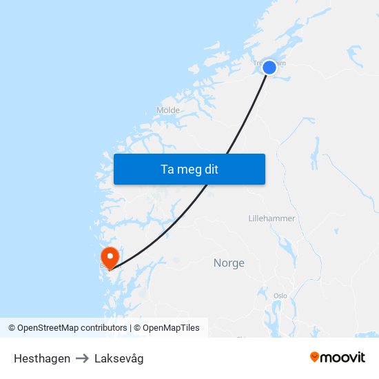 Hesthagen to Laksevåg map
