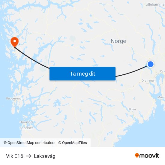 Vik E16 to Laksevåg map