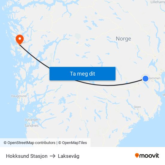 Hokksund Stasjon to Laksevåg map