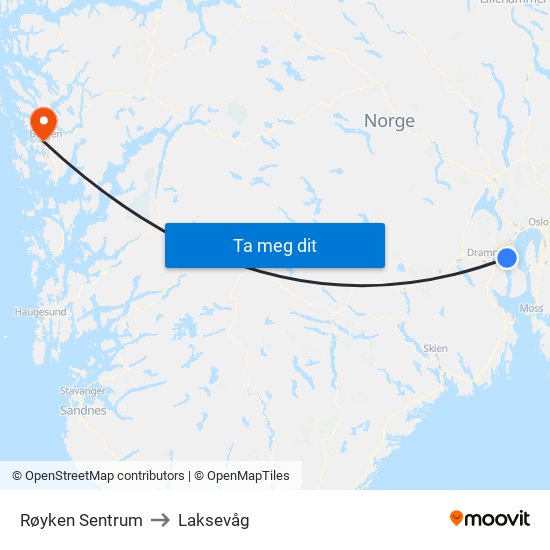 Røyken Sentrum to Laksevåg map
