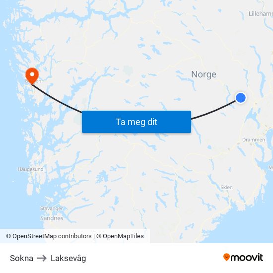 Sokna to Laksevåg map