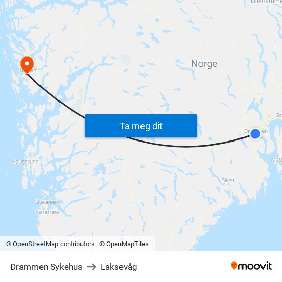 Drammen Sykehus to Laksevåg map