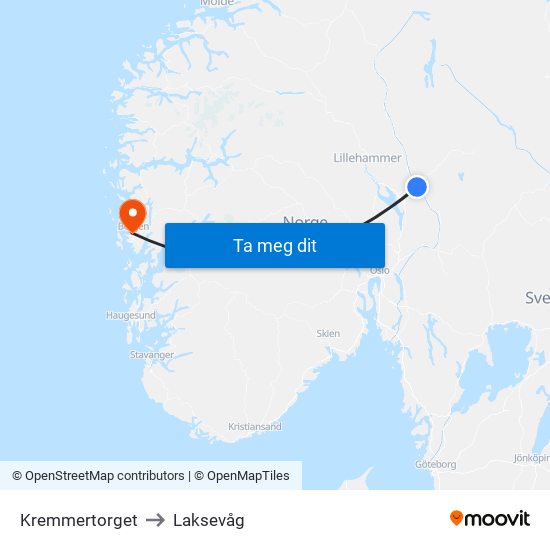 Kremmertorget to Laksevåg map