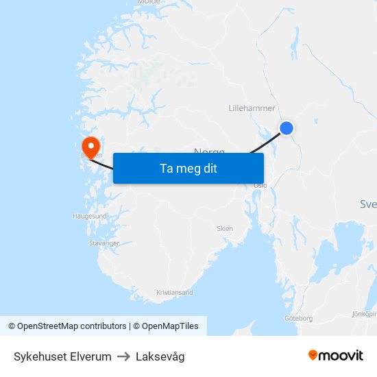 Sykehuset Elverum to Laksevåg map