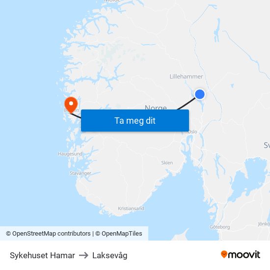 Sykehuset Hamar to Laksevåg map