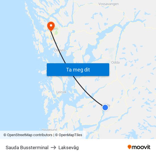 Sauda Bussterminal to Laksevåg map