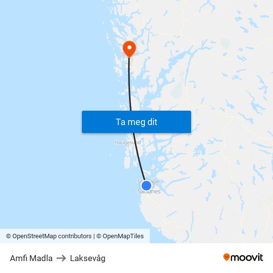 Amfi Madla to Laksevåg map
