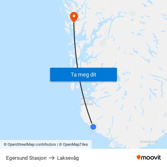 Egersund Stasjon to Laksevåg map