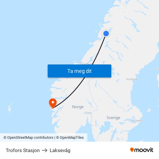 Trofors Stasjon to Laksevåg map