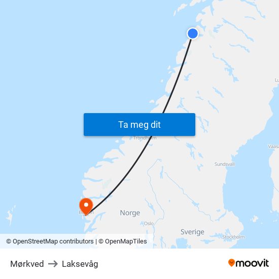 Mørkved to Laksevåg map