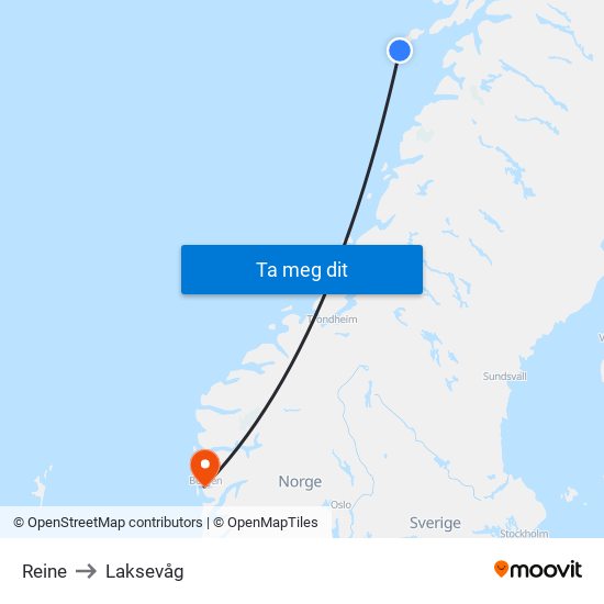 Reine to Laksevåg map