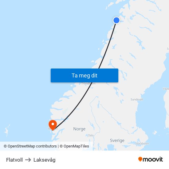 Flatvoll to Laksevåg map