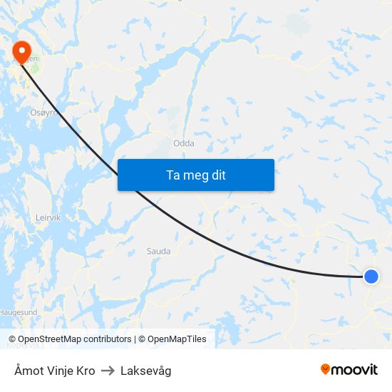 Åmot Vinje Kro to Laksevåg map