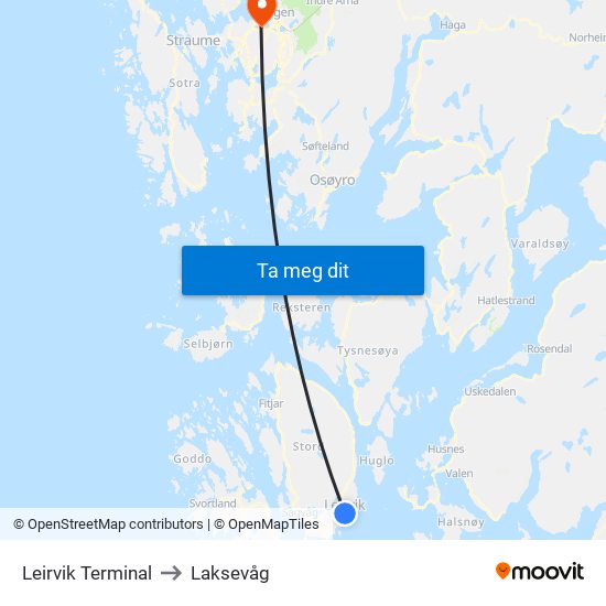 Leirvik Terminal to Laksevåg map