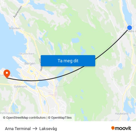 Arna Terminal to Laksevåg map