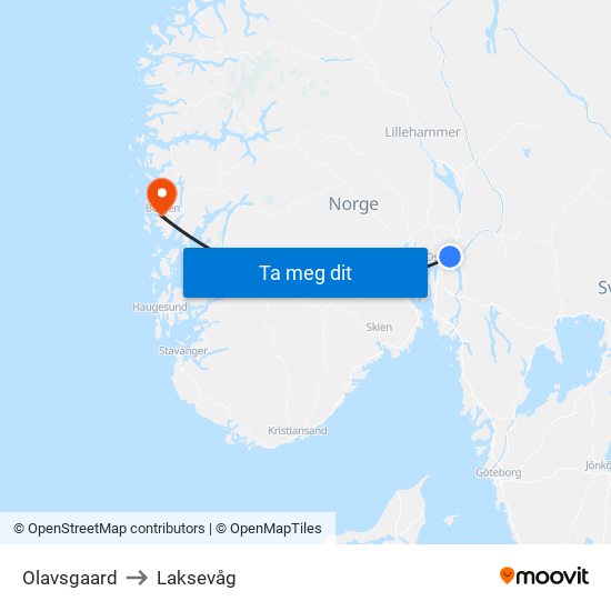 Olavsgaard to Laksevåg map