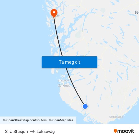 Sira Stasjon to Laksevåg map