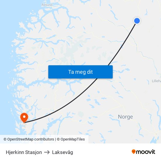 Hjerkinn Stasjon to Laksevåg map
