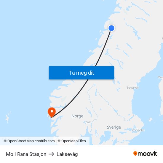 Mo I Rana Stasjon to Laksevåg map