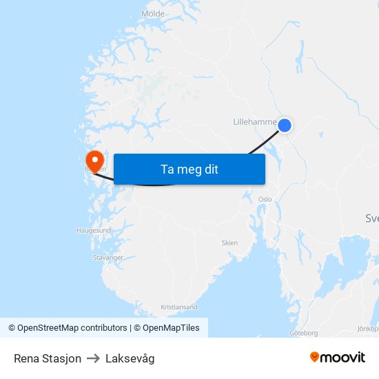 Rena Stasjon to Laksevåg map