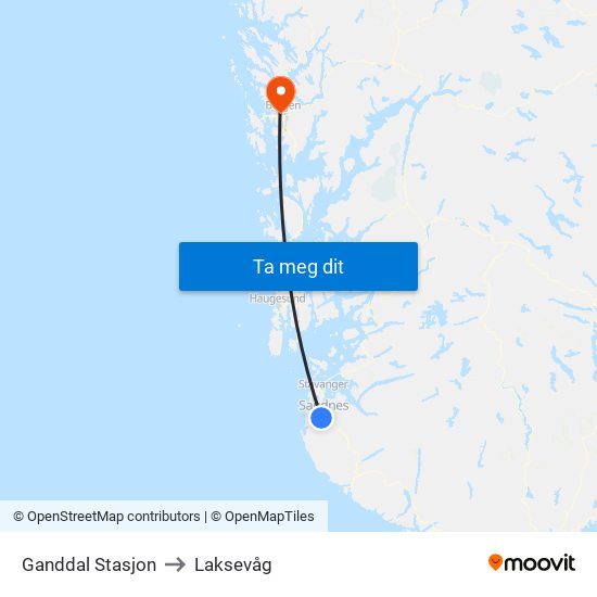 Ganddal Stasjon to Laksevåg map