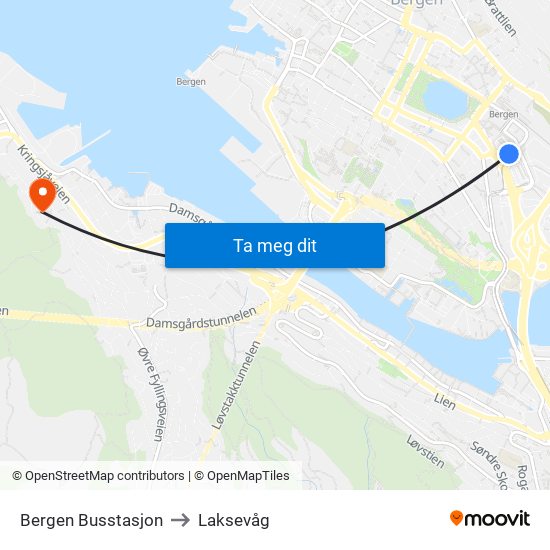 Bergen Busstasjon to Laksevåg map