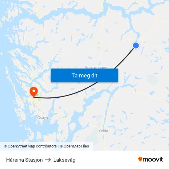Håreina Stasjon to Laksevåg map