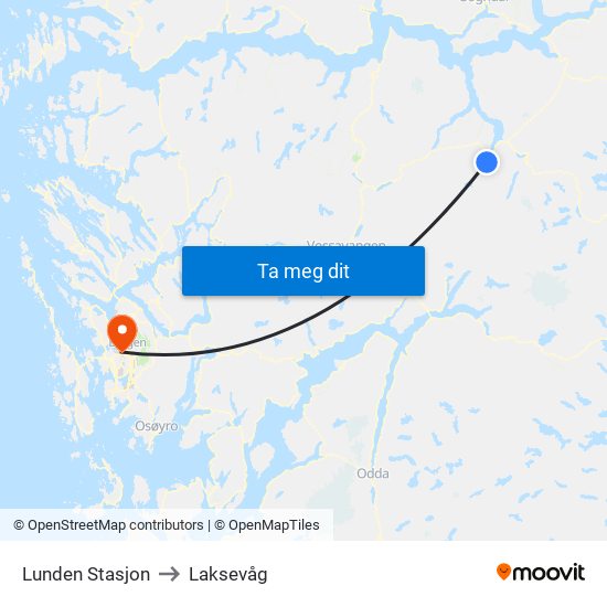 Lunden Stasjon to Laksevåg map